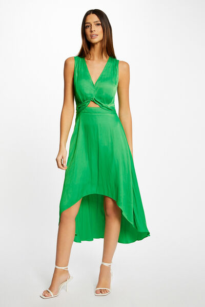 Asymmetrical midi A-line dress green ladies'