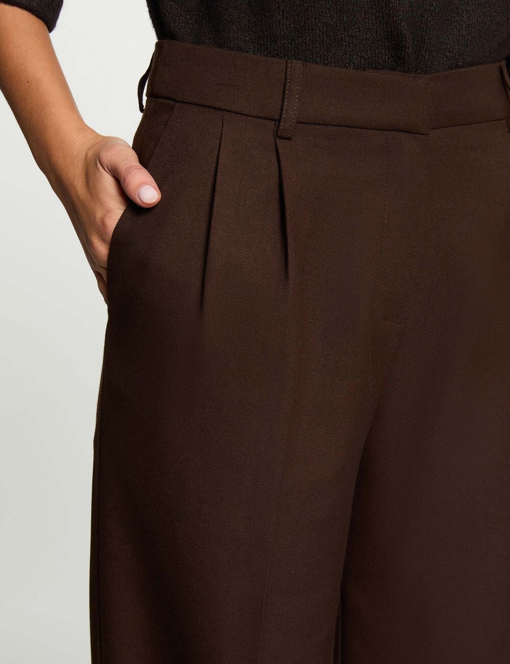 high waisted wide leg trousers dark brown women High-waisted wide-leg trousers dark brown women