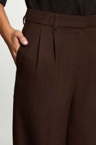 high waisted wide leg trousers dark brown women High-waisted wide-leg trousers dark brown women