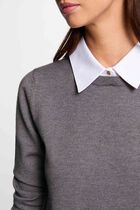Pull col chemise gris clair femme