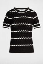 Pull manches courtes rayé noir femme