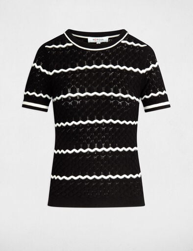 Pull manches courtes rayé noir femme