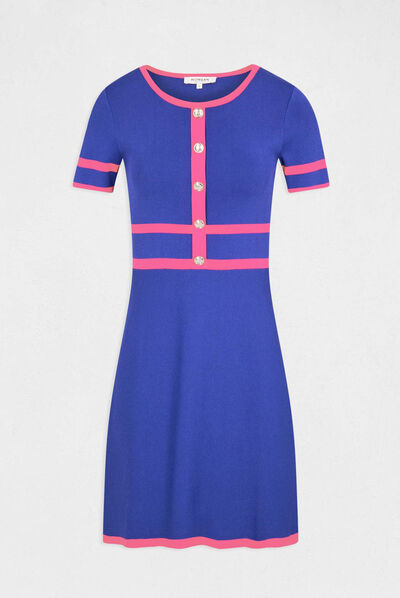 Straight jumper dress short sleeves dark purple ladies'