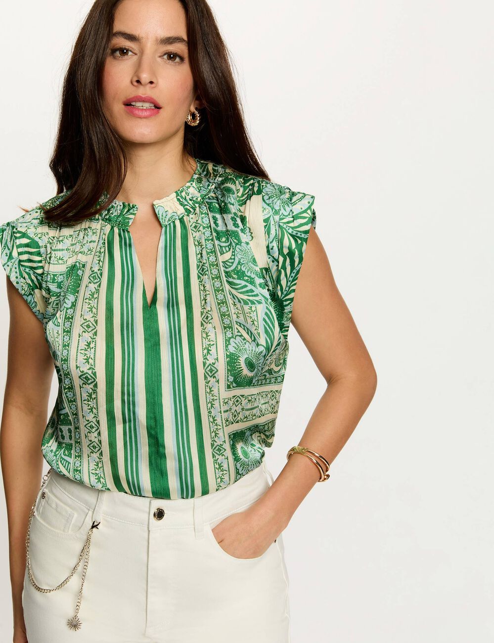 Sleeveless blouse with V-neck multicolor women