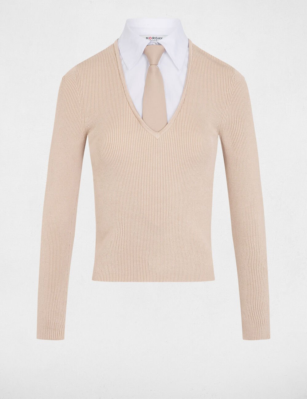 2-in-1 sweater with folded collar beige women