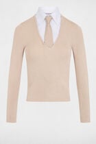 2-in-1 sweater with folded collar beige women