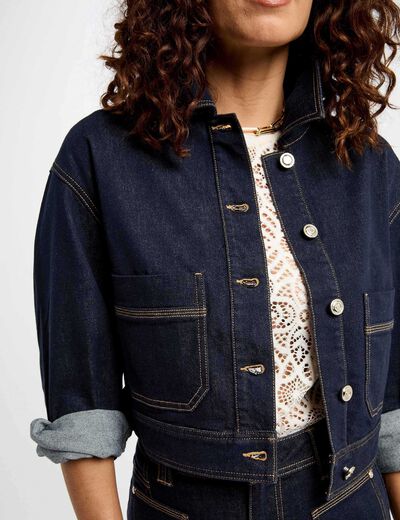 Short denim jacket raw denim women