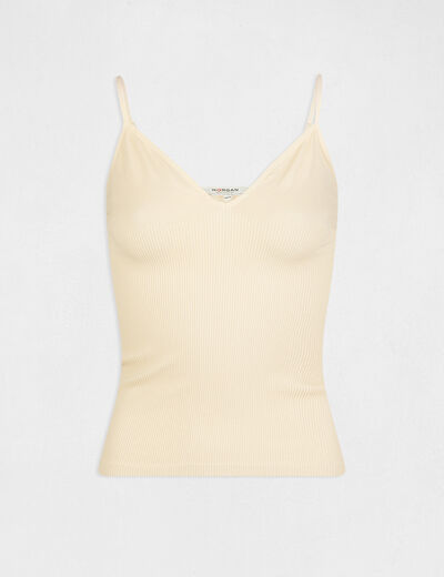 Ribbed vest top with thin straps beige ladies'