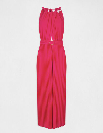 Wide leg pleated jumpsuit dark pink ladies'