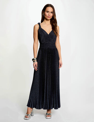 Long wrap dress navy blue women