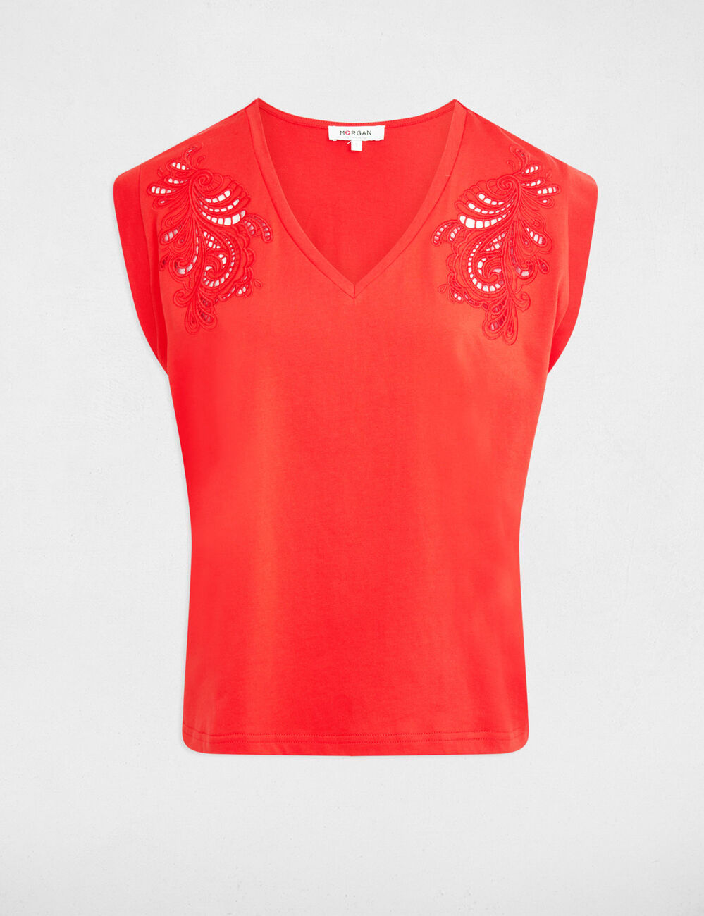 V-neck short-sleeve t-shirt bright red women