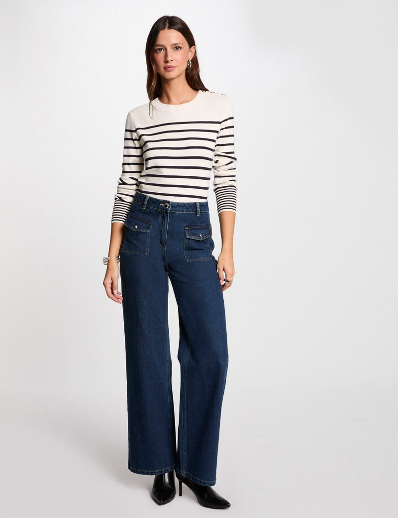 long sleeved jumper with stripes ecru women Long-sleeved jumper with stripes ecru women