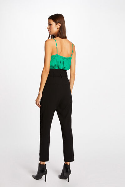 Vest top with thin straps and buttons mid-green ladies'