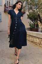 Mid-length denim dress blue women