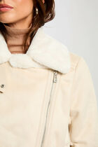 Zipped jacket suede effect ivory women