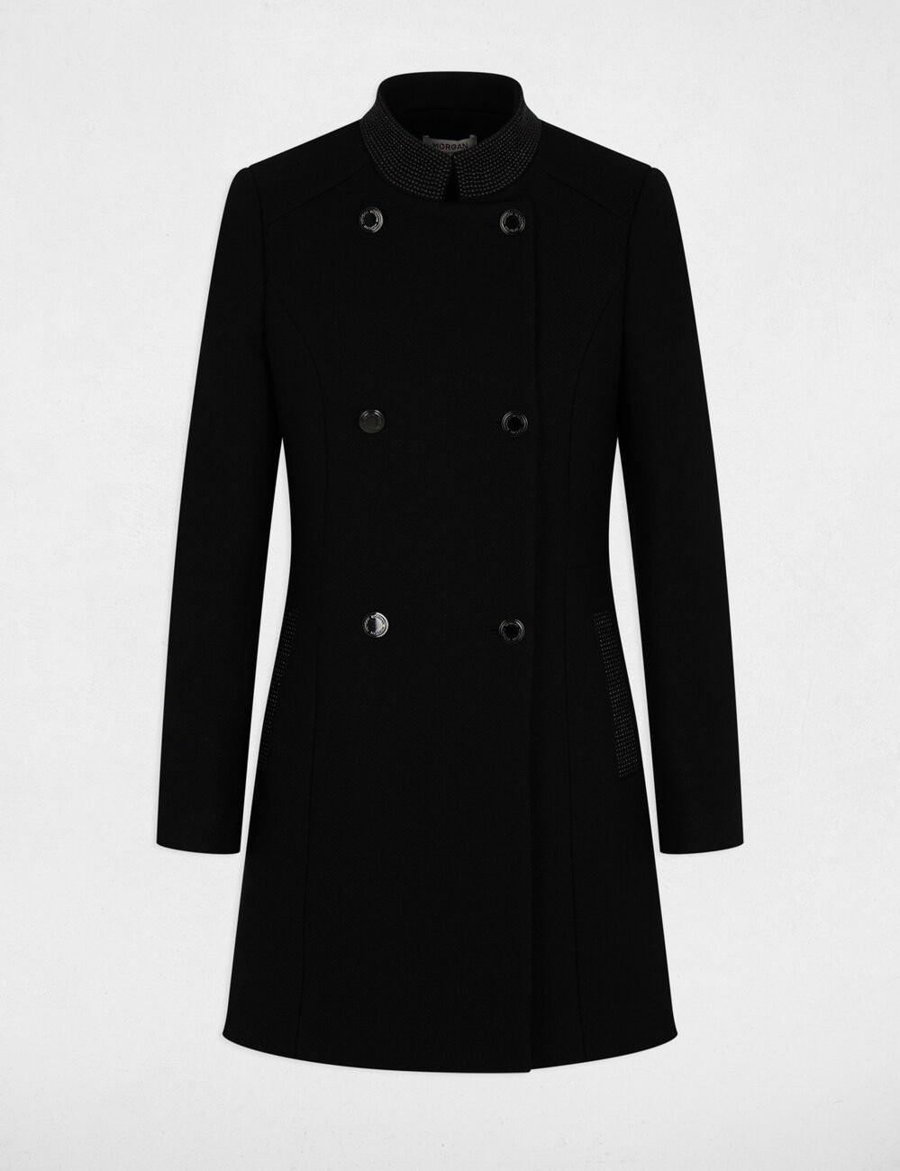 Buttoned long coat black women