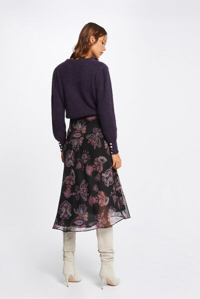 Long-sleeved jumper with buttons dark purple ladies'