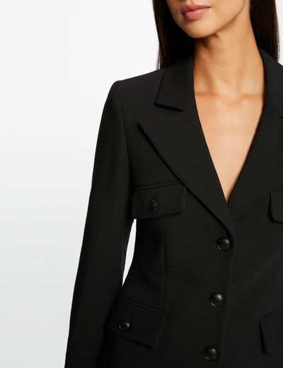 Waisted city jacket with flap pockets black ladies'