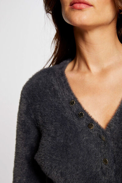 Long-sleeved jumper with V-neck anthracite grey ladies'