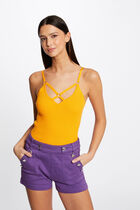 Straight shorts with buttons dark purple women