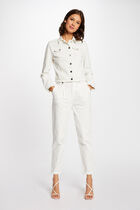 Veste droite boutonnée en jean ivoire femme
