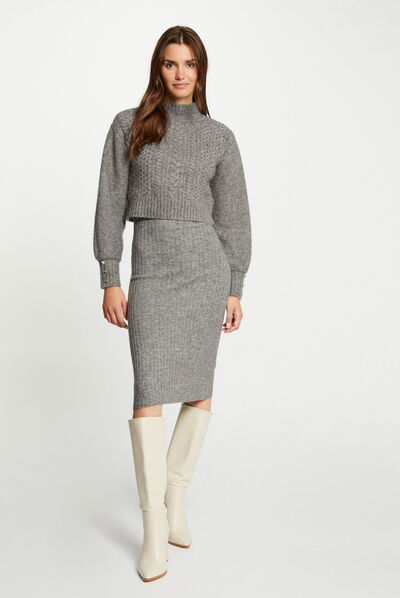 Fitted jumper dress with 2 en 1 effect anthracite grey ladies'