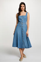 Midi dress with square neckline denim stone women