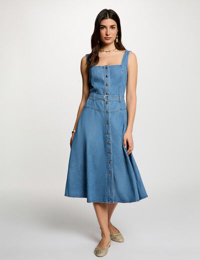 Midi dress with square neckline denim stone women