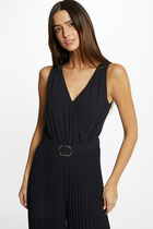 Loose jumpsuit with pleated legs navy blue women