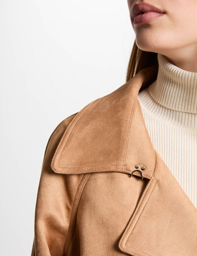 Long suede trenchcoat light brown women