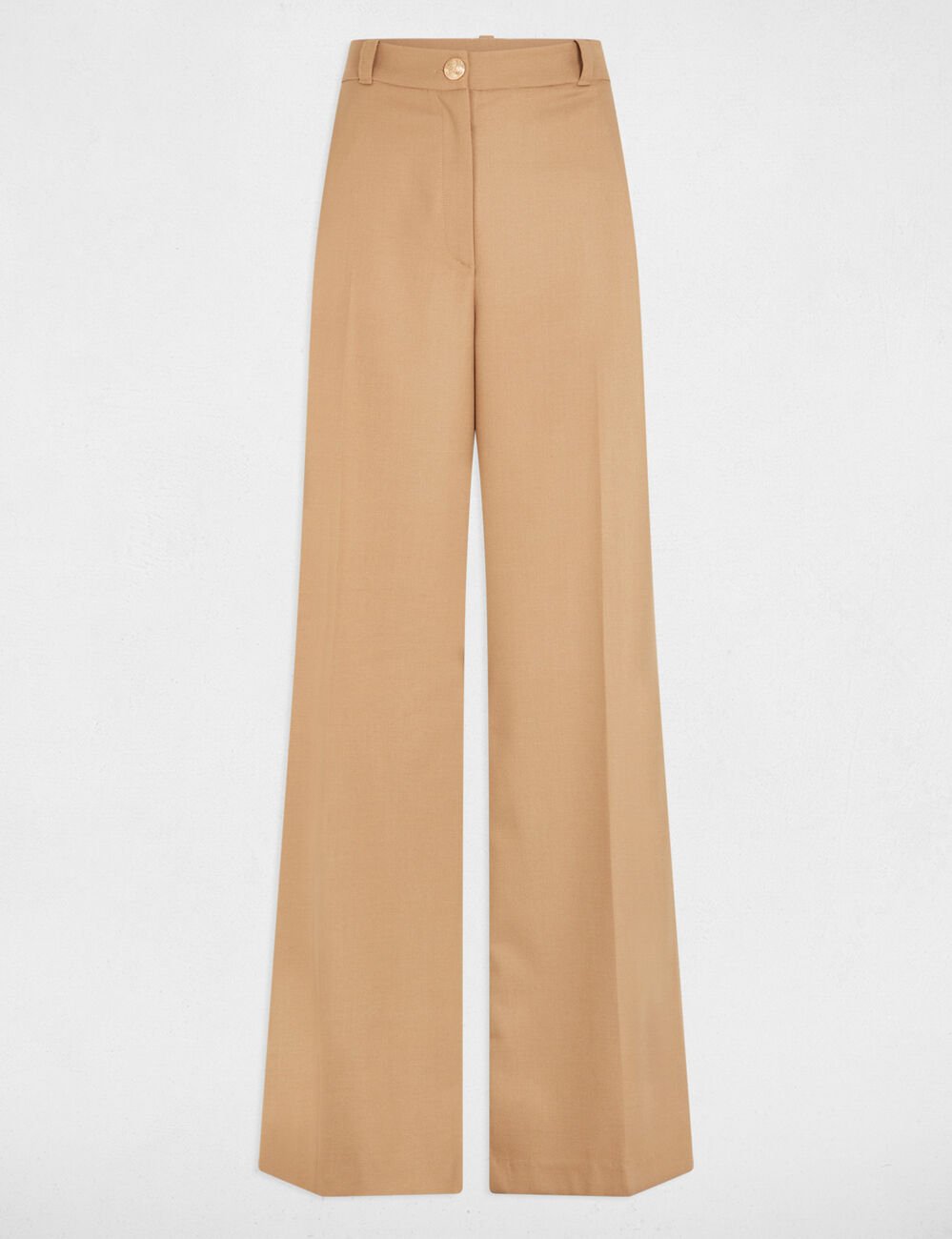 Pantalon large à pinces camel femme