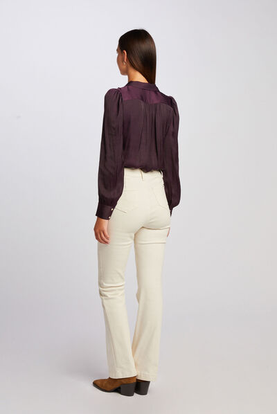 Long-sleeved satin shirt plum ladies'