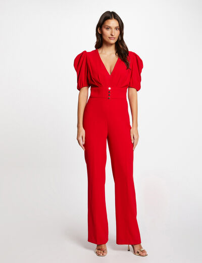 Jumpsuit with V-neck red ladies'