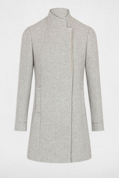 Waisted coat with jewelled details light grey ladies'