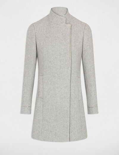 Waisted coat with jewelled details light grey ladies'