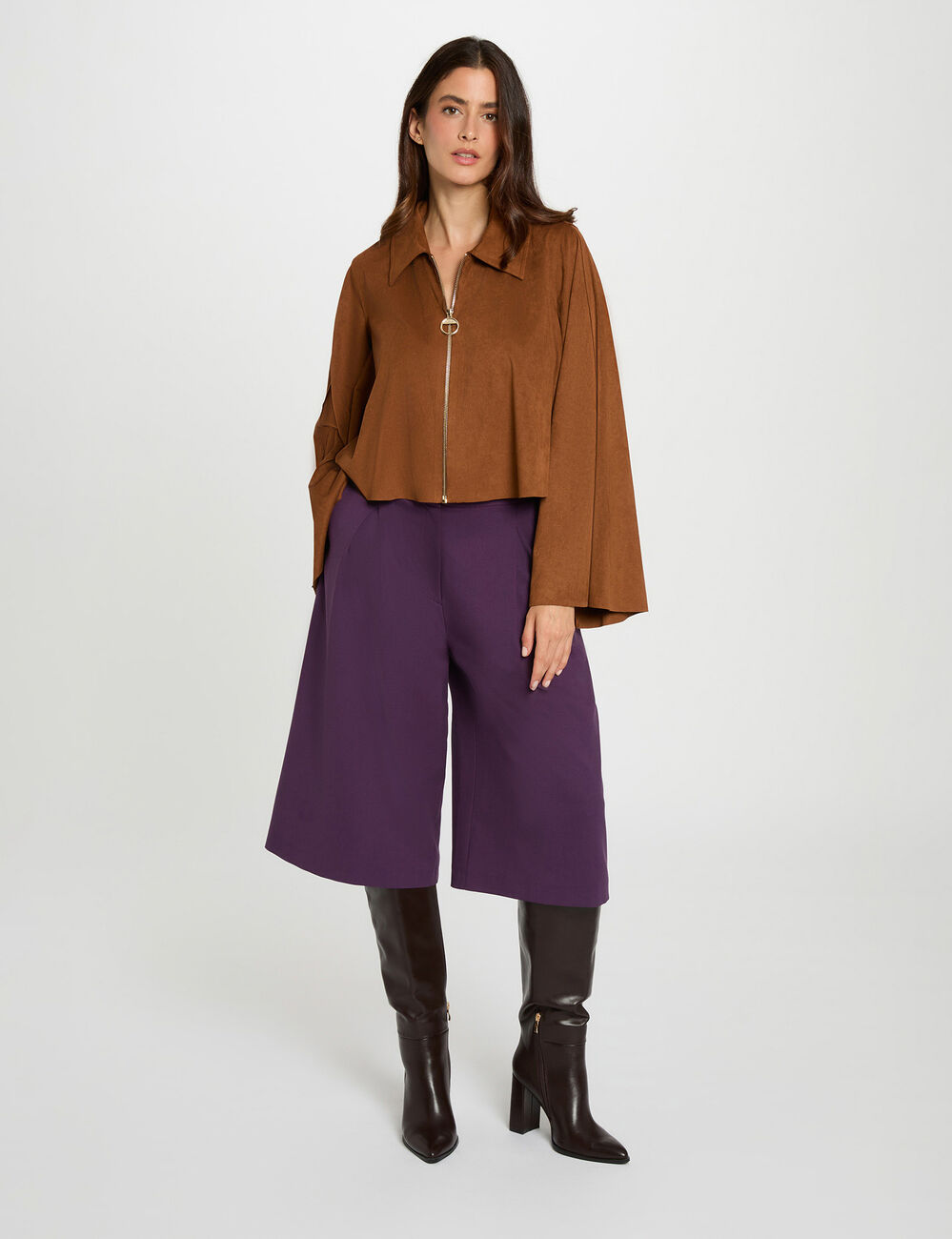 Veste courte oversize marron cognac femme