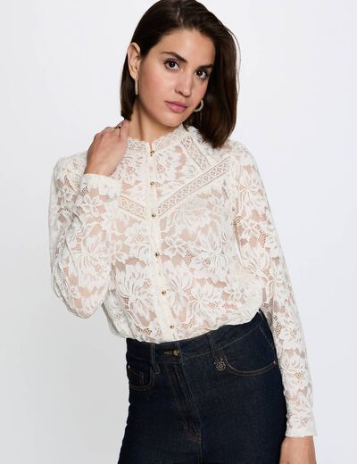 Lace high neck t-shirt ivory women
