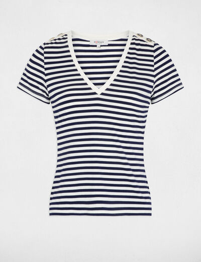 Striped short-sleeved t-shirt ivory women