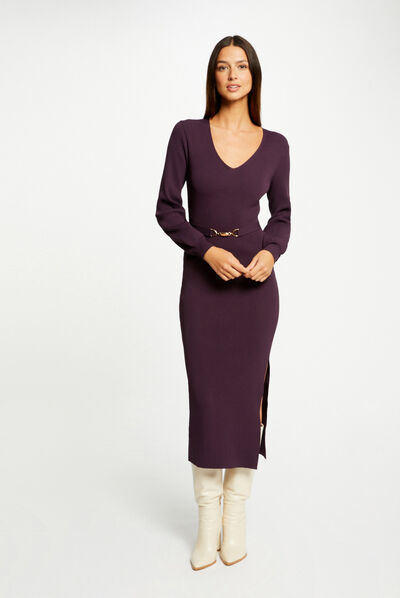 Fitted maxi jumper dress with ornament plum ladies'