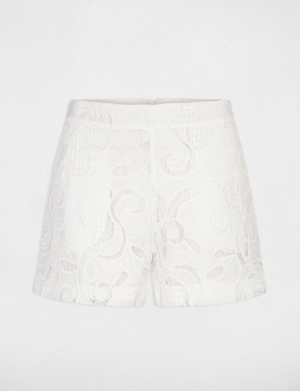 Fitted shorts embroidery ecru women