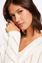 Long-sleeved cardigan openwork details ecru women