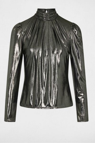 Metallised long-sleeved t-shirt silver ladies'