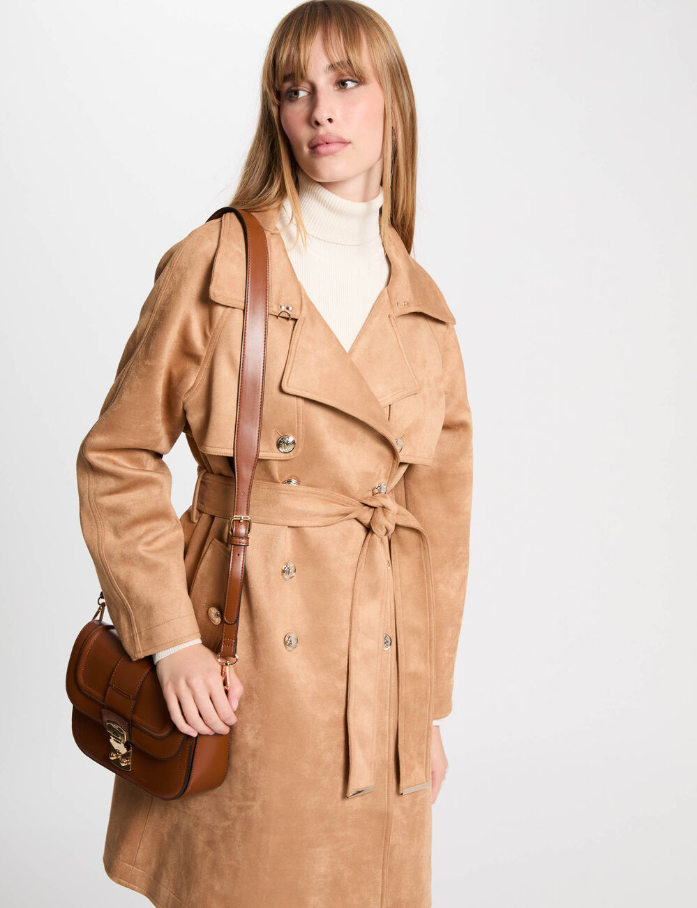 Long suede trenchcoat light brown women