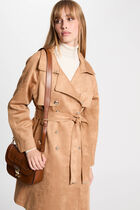 Long suede trenchcoat light brown women