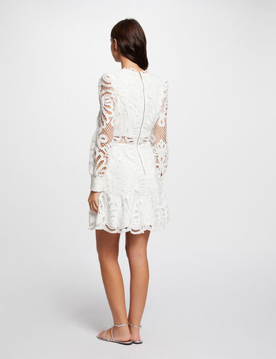 A-line dress in lace with ruffles ecru ladies'