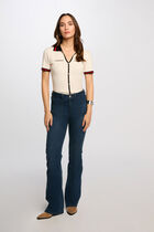 Jumper polo collar and short sleeves ivory women