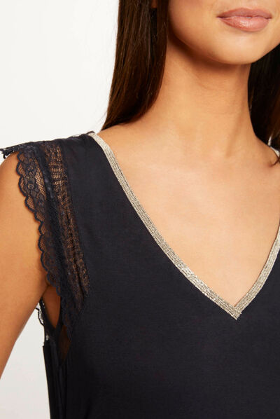 Short-sleeved t-shirt with lace navy ladies'
