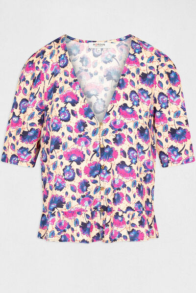 Short-sleeved blouse floral print multico ladies'