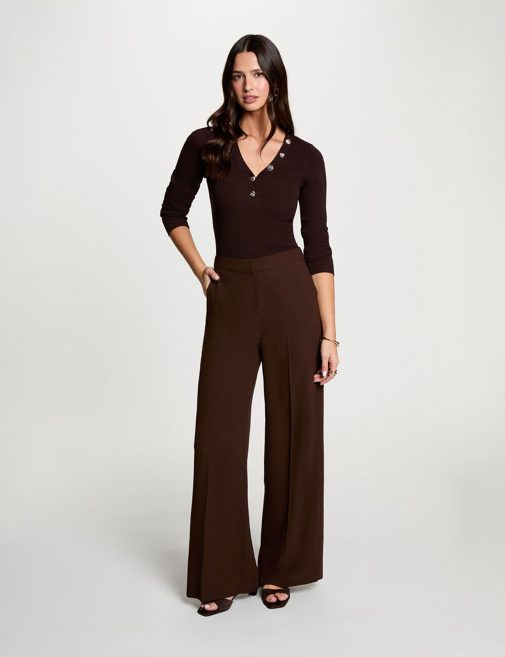 Flowy wide-leg trousers dark brown women