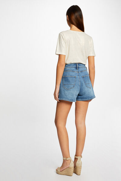 Short-sleeved t-shirt with V-neck ecru ladies'